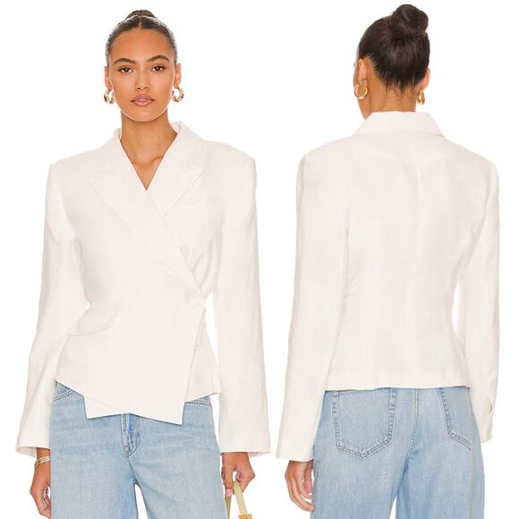 NWOT L'Academie Micha Linen Long Sleeve Handkerchief Hem Blazer Jacket Ivory XS - Picture 1 of 5